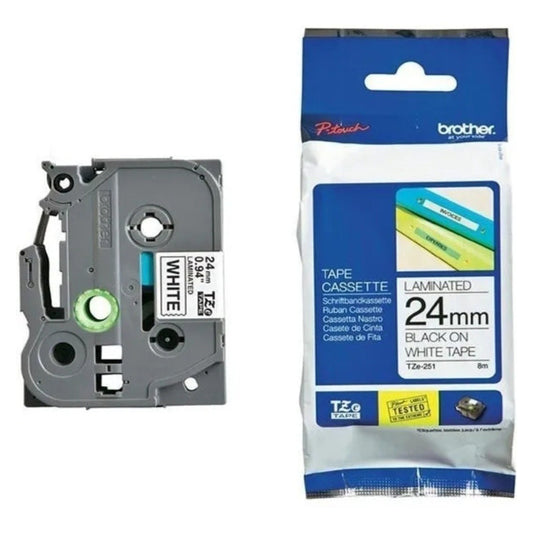 Cinta Brother TZe-251 24mm x 8m | Etiqueta Adhesiva Resistente | Pack de 5 Piezas