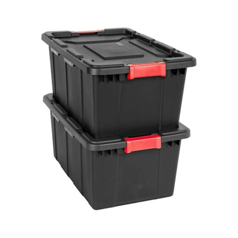 2 Cajas Plástico Uso Rudo 56.8L | Alta Resistencia | Tapa Cierre con Clips | Asa de Transporte