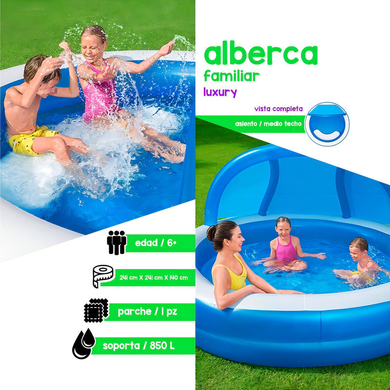 Alberca Inflable Bestway con Techo – 241x140cm | Diversión Segura para Niños