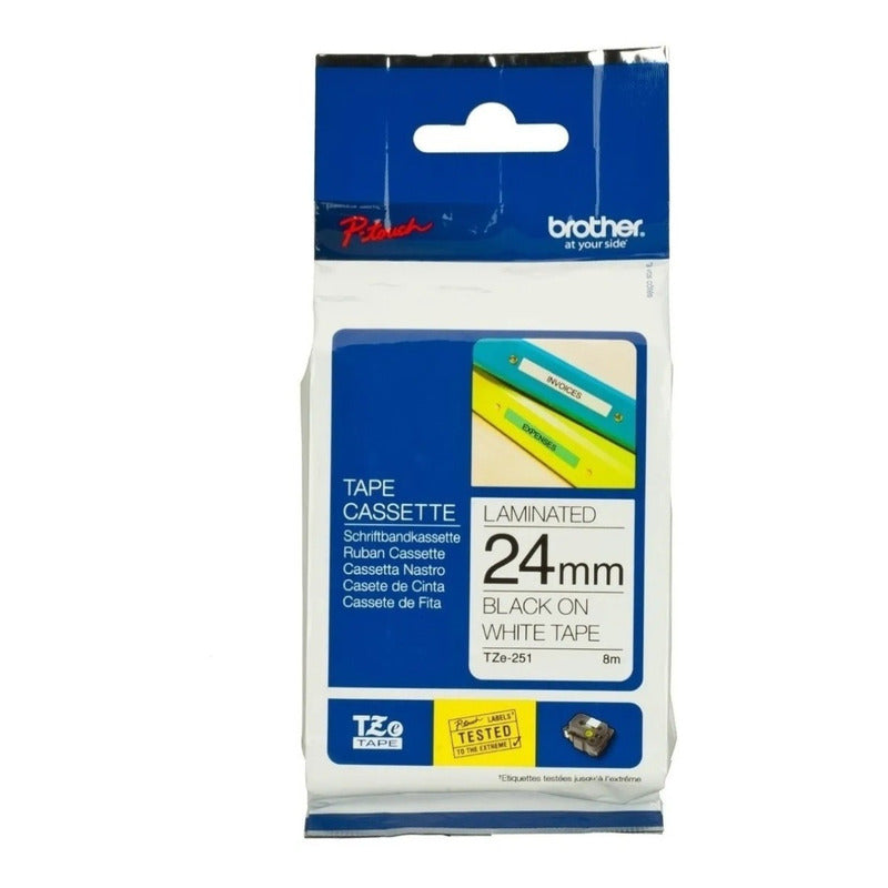 Cinta Brother TZe-251 24mm x 8m | Etiqueta Adhesiva Resistente | Pack de 5 Piezas