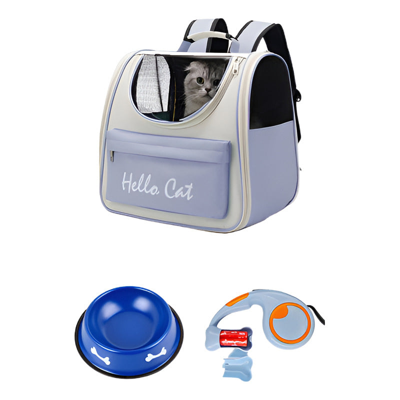 Kit de Viaje para Mascotas Transportadora + Correa Retráctil + Tazón | Ideal para Perros y Gatos