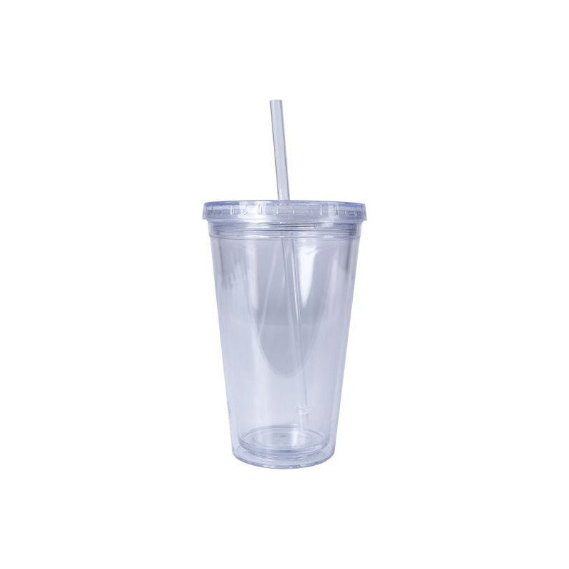 Vasos Doble Pared con Tapa y Popote – 500ml | Pack de 24 pzas