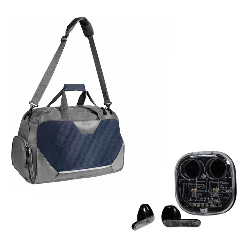 Kit Maleta Deportiva + Audífonos Bluetooth Transparentes (Paquete Completo)