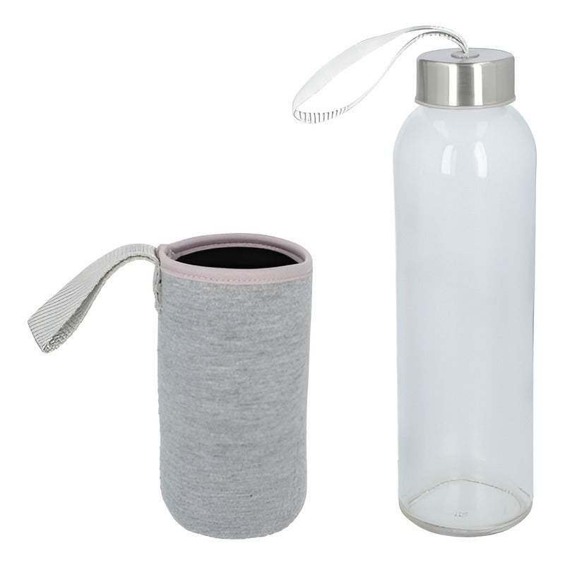 Cilindro de Vidrio con Funda Removible 500ml | Paquete de 25 Pzas | Tapa Metálica | Colores Variados