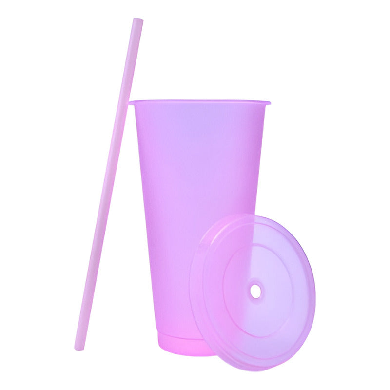 Vaso de Plástico con Popote Rosa Pastel – ¡Ideal para tus Eventos!