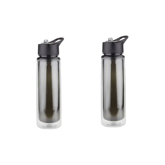 Cilindro Traslúcido Negro con Popote | Doble Pared y Asa | Paquete de 10 Piezas