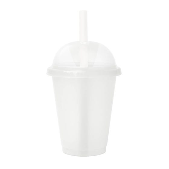 Vaso de Plástico con Tapa Domo y Popote Ancho 500 ml (17 Oz) | Paquete 50 pzas | Marca 2DRINK