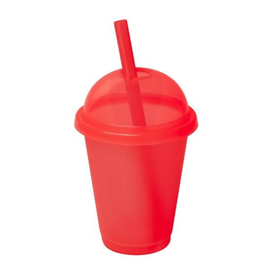 Vaso de Plástico con Tapa Domo y Popote Ancho 500 ml (17 Oz) | Paquete 50 pzas | Marca 2DRINK