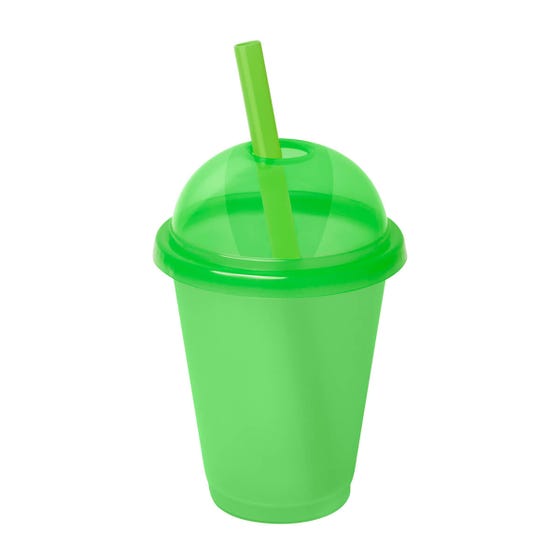 Vaso de Plástico con Tapa Domo y Popote Ancho 500 ml (17 Oz) | Paquete 50 pzas | Marca 2DRINK