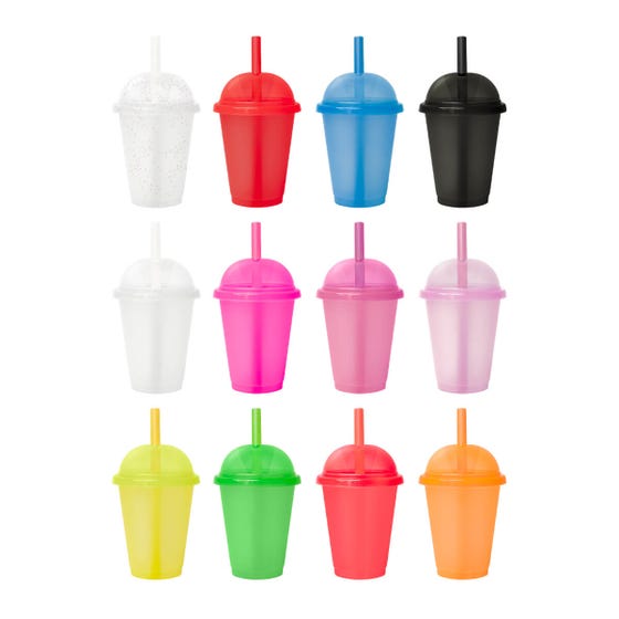 Vaso de Plástico con Tapa Domo y Popote Ancho 500 ml (17 Oz) | Paquete 50 pzas | Marca 2DRINK