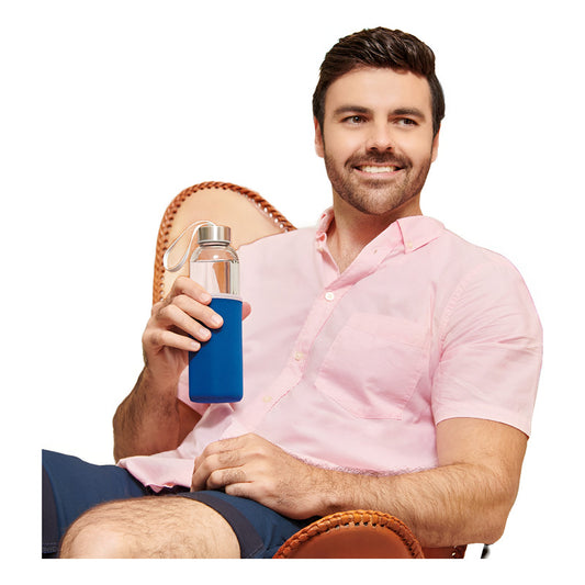 Cilindro de Vidrio con Funda Removible 500ml | Paquete de 25 Pzas | Tapa Metálica | Colores Variados