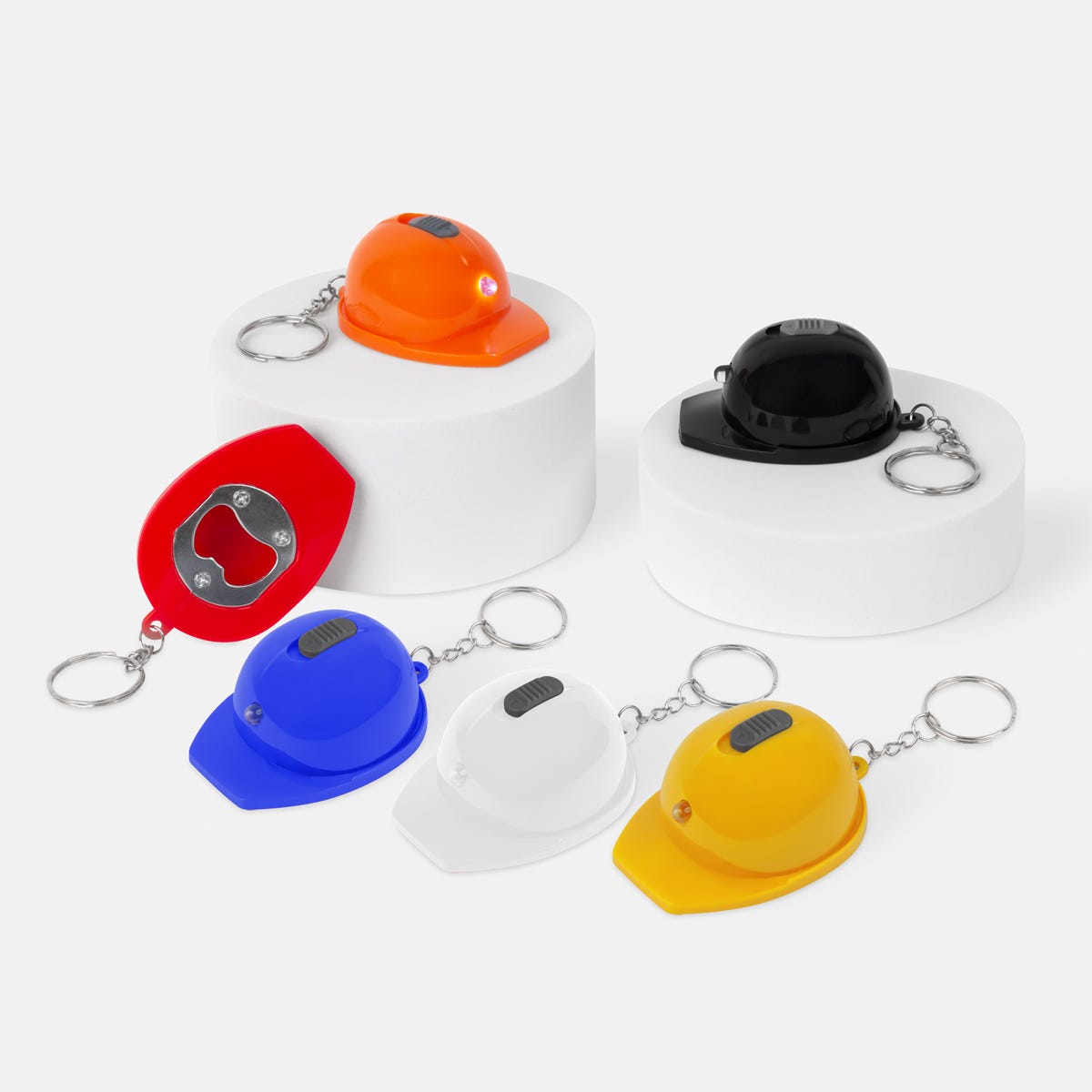 👷‍♂🔑 Llavero Casco 3 en 1 – Paquete de 100 piezas | ¡Útil, original y con estilo industrial!