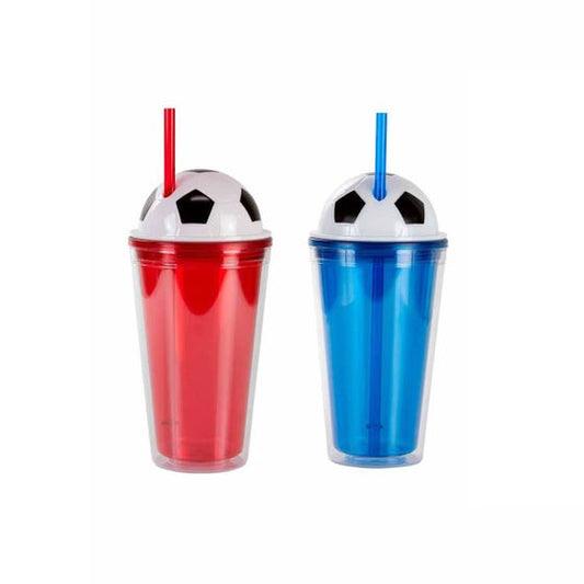 Vaso Futbolero Doble Pared con Popote 500ml | Paquete 100 pzas